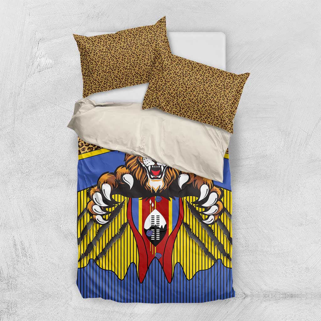 Swaziland Bedding Set Coat of Arms Lion Elephant Shield Leopard Print Design