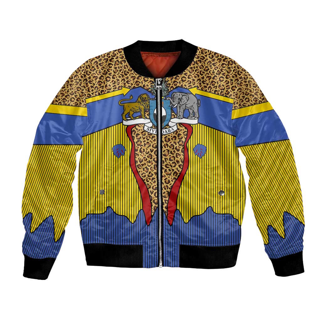 Swaziland Bomber Jacket Coat of Arms Lion Elephant Shield Leopard Print Design