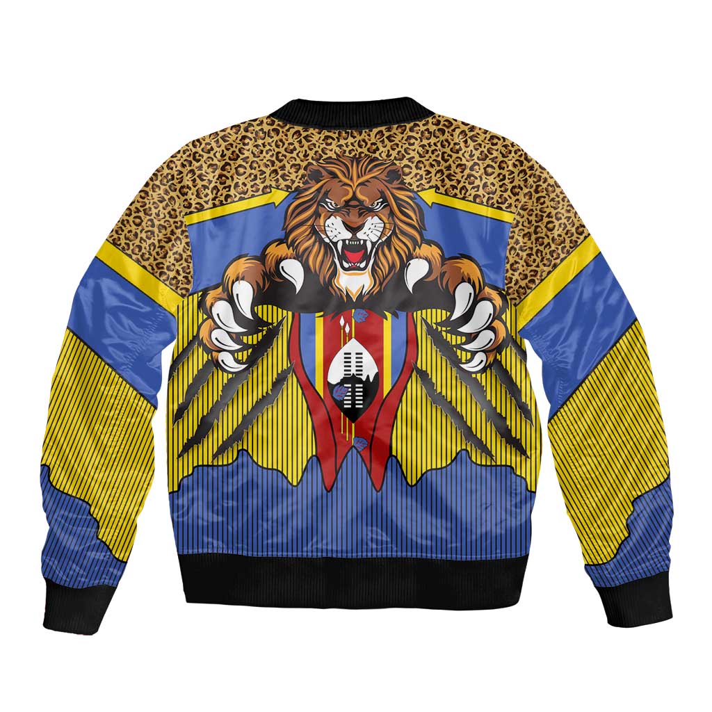Swaziland Bomber Jacket Coat of Arms Lion Elephant Shield Leopard Print Design