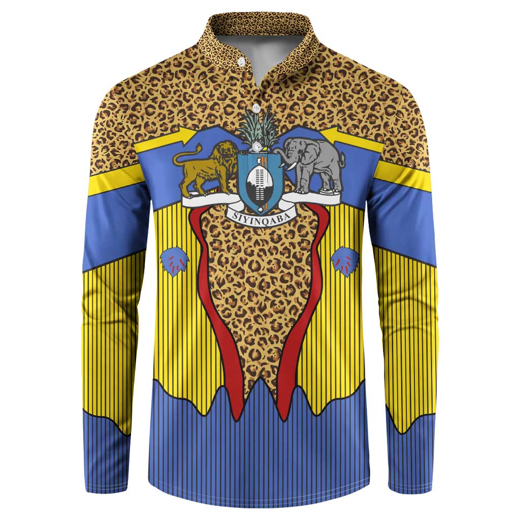 Swaziland Button Sweatshirt Coat of Arms Lion Elephant Shield Leopard Print Design