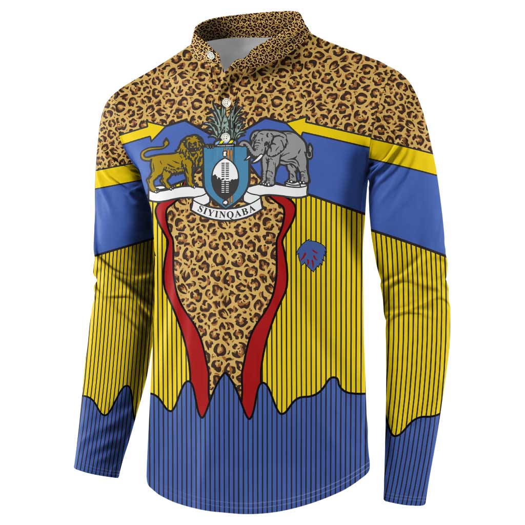 Swaziland Button Sweatshirt Coat of Arms Lion Elephant Shield Leopard Print Design