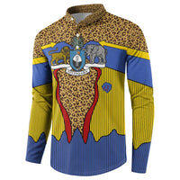 Swaziland Button Sweatshirt Coat of Arms Lion Elephant Shield Leopard Print Design