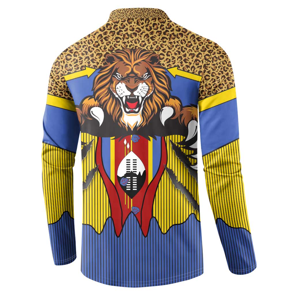 Swaziland Button Sweatshirt Coat of Arms Lion Elephant Shield Leopard Print Design