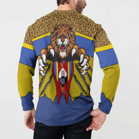 Swaziland Button Sweatshirt Coat of Arms Lion Elephant Shield Leopard Print Design
