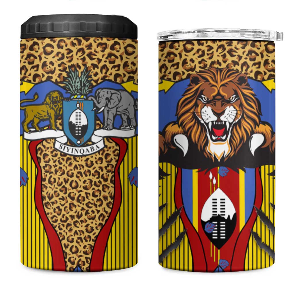 Swaziland 4 in 1 Can Cooler Tumbler Coat of Arms Lion Elephant Shield Leopard Print Design