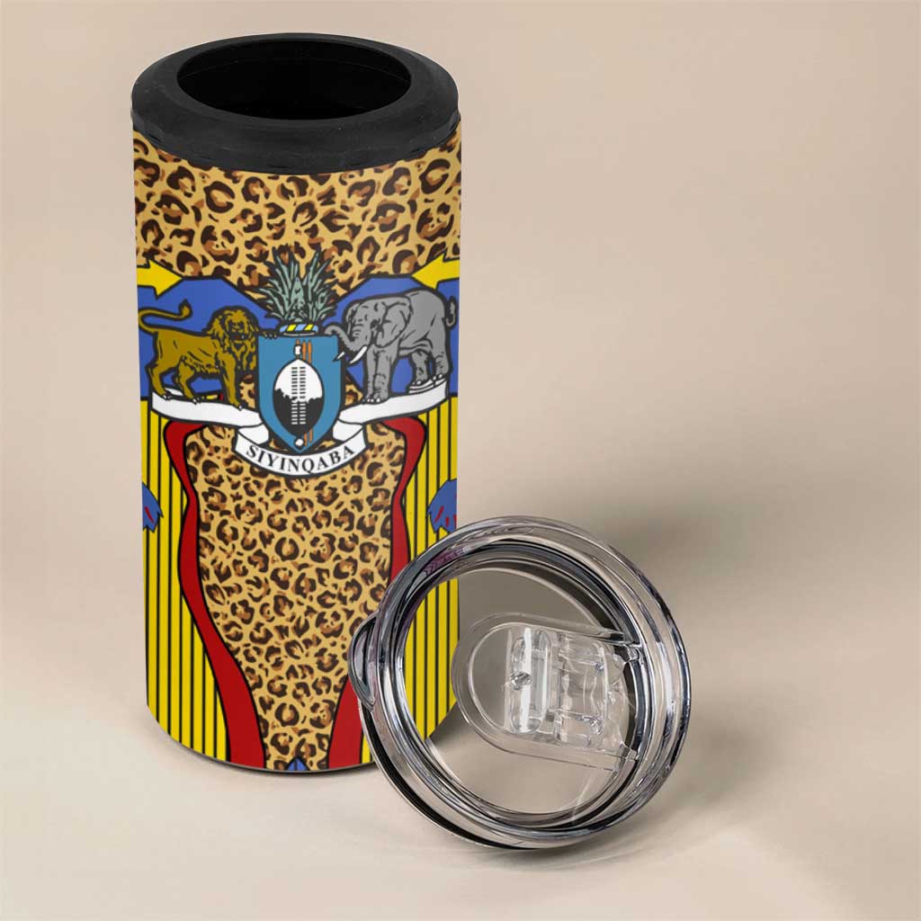 Swaziland 4 in 1 Can Cooler Tumbler Coat of Arms Lion Elephant Shield Leopard Print Design
