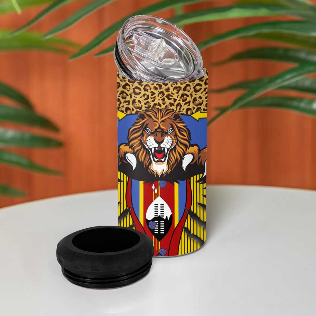 Swaziland 4 in 1 Can Cooler Tumbler Coat of Arms Lion Elephant Shield Leopard Print Design