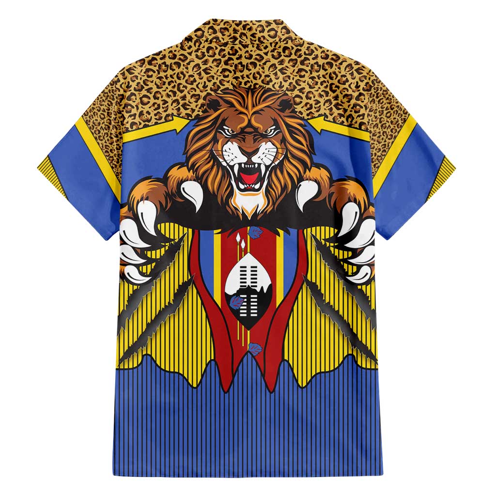 Swaziland Family Matching Long Sleeve Bodycon Dress and Hawaiian Shirt Coat of Arms Lion Elephant Shield Leopard Print Design