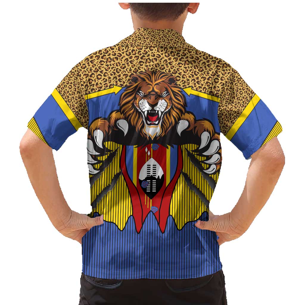 Swaziland Family Matching Mermaid Dress and Hawaiian Shirt Coat of Arms Lion Elephant Shield Leopard Print Design