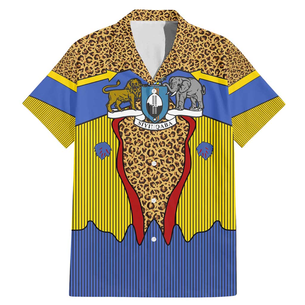 Swaziland Family Matching Mermaid Dress and Hawaiian Shirt Coat of Arms Lion Elephant Shield Leopard Print Design