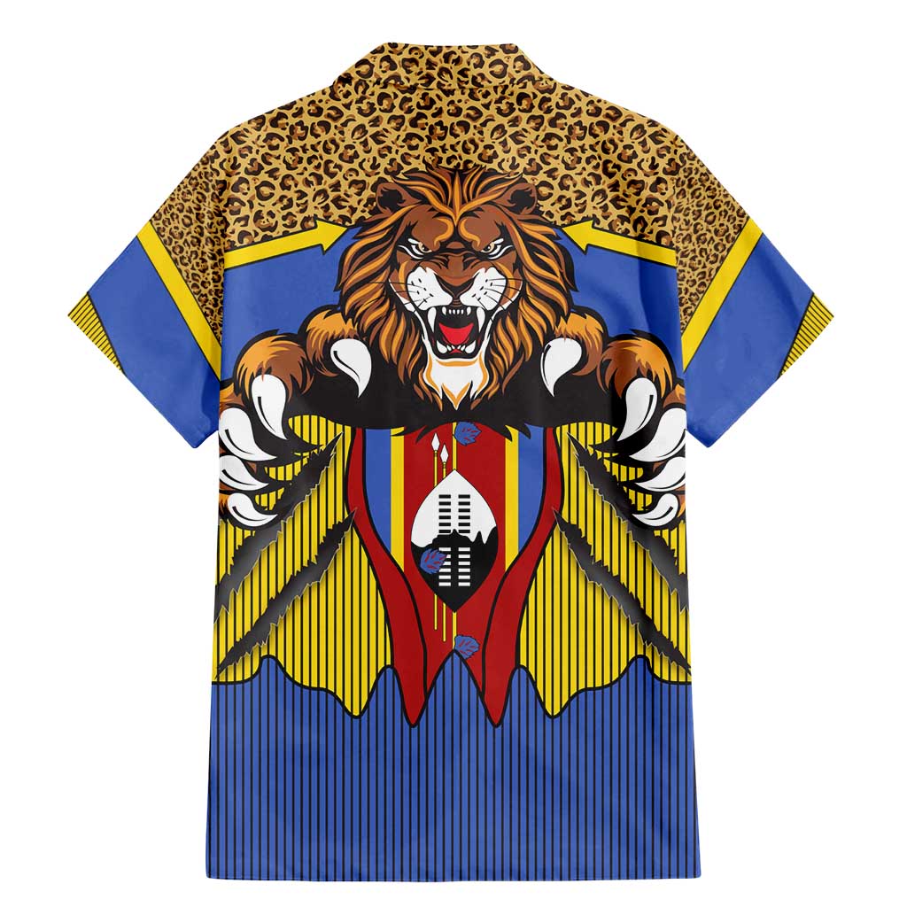 Swaziland Family Matching Mermaid Dress and Hawaiian Shirt Coat of Arms Lion Elephant Shield Leopard Print Design
