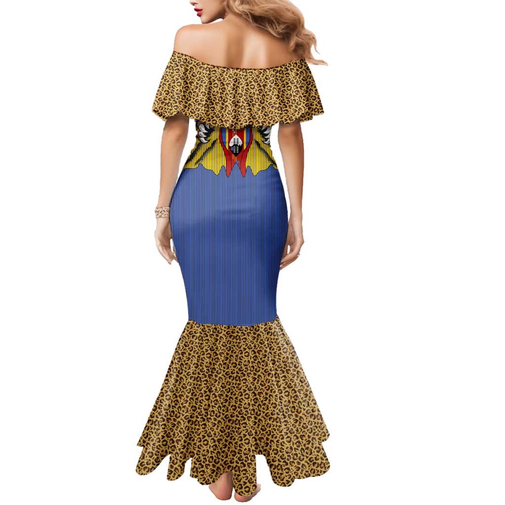 Swaziland Family Matching Mermaid Dress and Hawaiian Shirt Coat of Arms Lion Elephant Shield Leopard Print Design