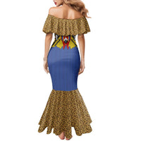 Swaziland Family Matching Mermaid Dress and Hawaiian Shirt Coat of Arms Lion Elephant Shield Leopard Print Design