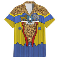 Swaziland Family Matching Off The Shoulder Long Sleeve Dress and Hawaiian Shirt Coat of Arms Lion Elephant Shield Leopard Print Design
