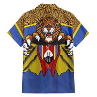 Swaziland Family Matching Off The Shoulder Long Sleeve Dress and Hawaiian Shirt Coat of Arms Lion Elephant Shield Leopard Print Design