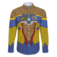 Swaziland Family Matching Off The Shoulder Long Sleeve Dress and Hawaiian Shirt Coat of Arms Lion Elephant Shield Leopard Print Design