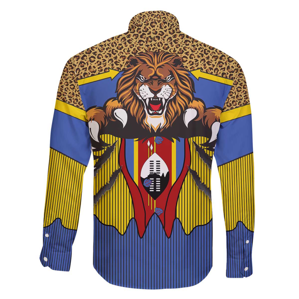 Swaziland Family Matching Off The Shoulder Long Sleeve Dress and Hawaiian Shirt Coat of Arms Lion Elephant Shield Leopard Print Design