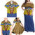 Swaziland Family Matching Off Shoulder Maxi Dress and Hawaiian Shirt Coat of Arms Lion Elephant Shield Leopard Print Design
