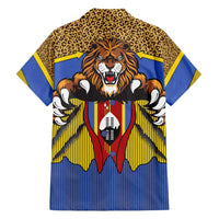 Swaziland Family Matching Off Shoulder Maxi Dress and Hawaiian Shirt Coat of Arms Lion Elephant Shield Leopard Print Design