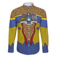 Swaziland Family Matching Off Shoulder Maxi Dress and Hawaiian Shirt Coat of Arms Lion Elephant Shield Leopard Print Design