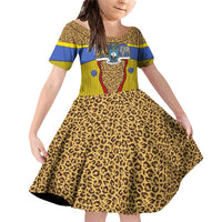 Swaziland Family Matching Off Shoulder Short Dress and Hawaiian Shirt Coat of Arms Lion Elephant Shield Leopard Print Design