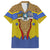 Swaziland Family Matching Off Shoulder Short Dress and Hawaiian Shirt Coat of Arms Lion Elephant Shield Leopard Print Design