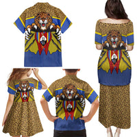 Swaziland Family Matching Puletasi and Hawaiian Shirt Coat of Arms Lion Elephant Shield Leopard Print Design