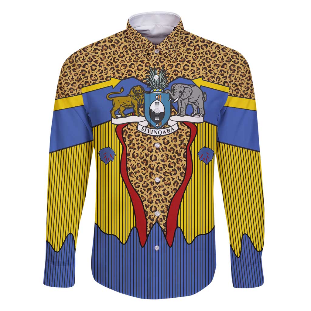 Swaziland Family Matching Puletasi and Hawaiian Shirt Coat of Arms Lion Elephant Shield Leopard Print Design