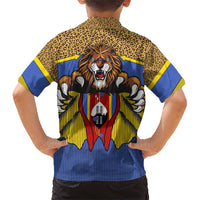 Swaziland Family Matching Short Sleeve Bodycon Dress and Hawaiian Shirt Coat of Arms Lion Elephant Shield Leopard Print Design