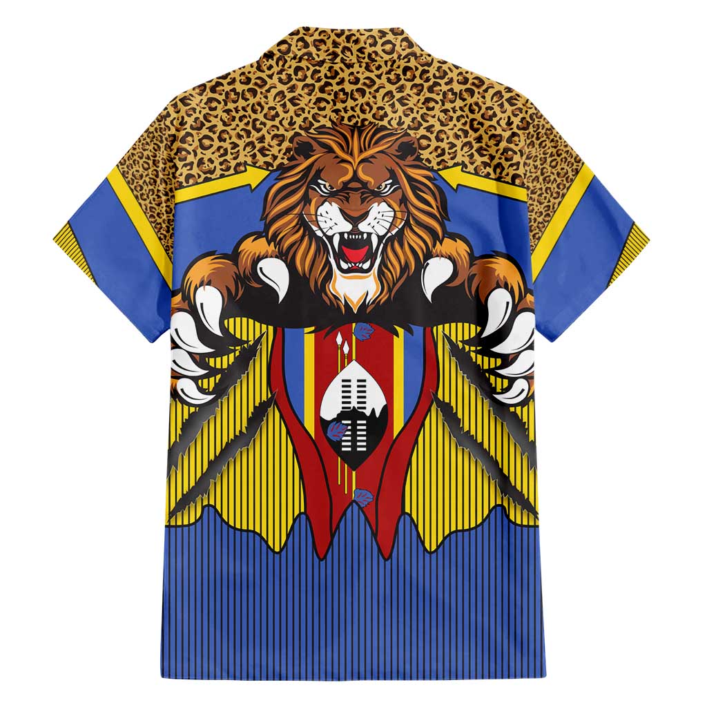 Swaziland Family Matching Short Sleeve Bodycon Dress and Hawaiian Shirt Coat of Arms Lion Elephant Shield Leopard Print Design