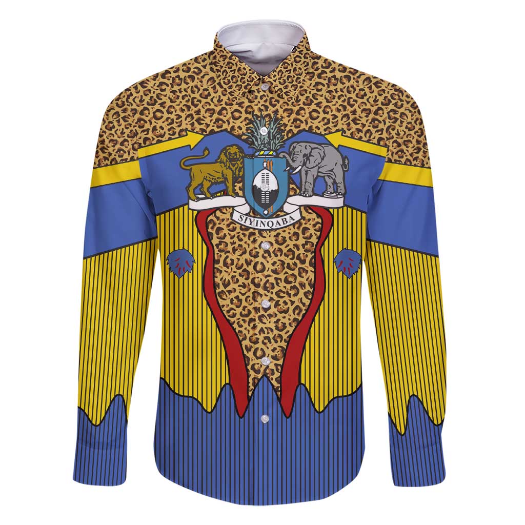 Swaziland Family Matching Short Sleeve Bodycon Dress and Hawaiian Shirt Coat of Arms Lion Elephant Shield Leopard Print Design