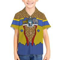 Swaziland Family Matching Summer Maxi Dress and Hawaiian Shirt Coat of Arms Lion Elephant Shield Leopard Print Design