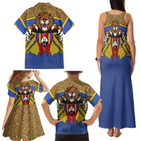 Swaziland Family Matching Tank Maxi Dress and Hawaiian Shirt Coat of Arms Lion Elephant Shield Leopard Print Design