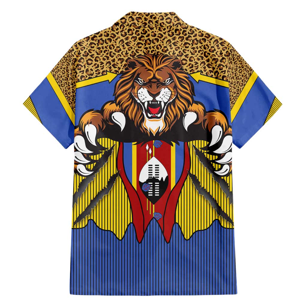 Swaziland Hawaiian Shirt Coat of Arms Lion Elephant Shield Leopard Print Design