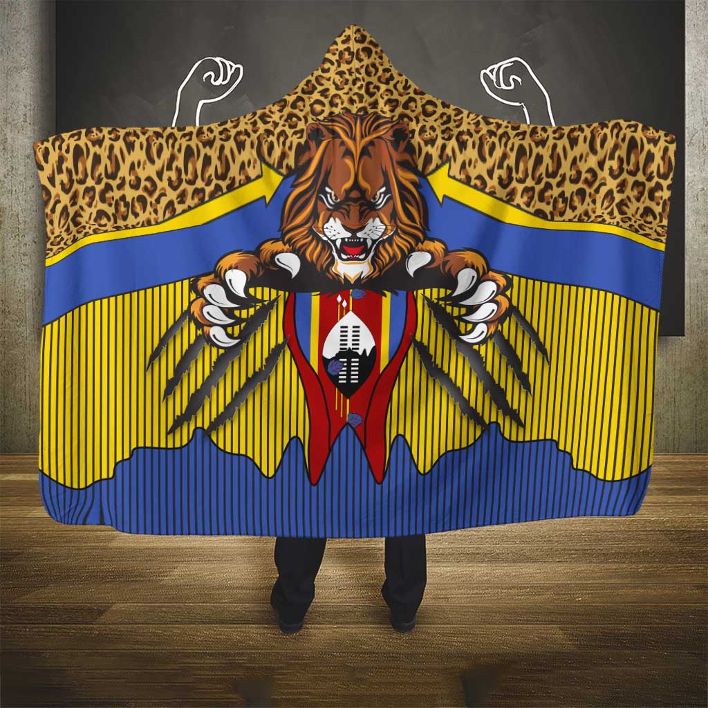Swaziland Hooded Blanket Coat of Arms Lion Elephant Shield Leopard Print Design