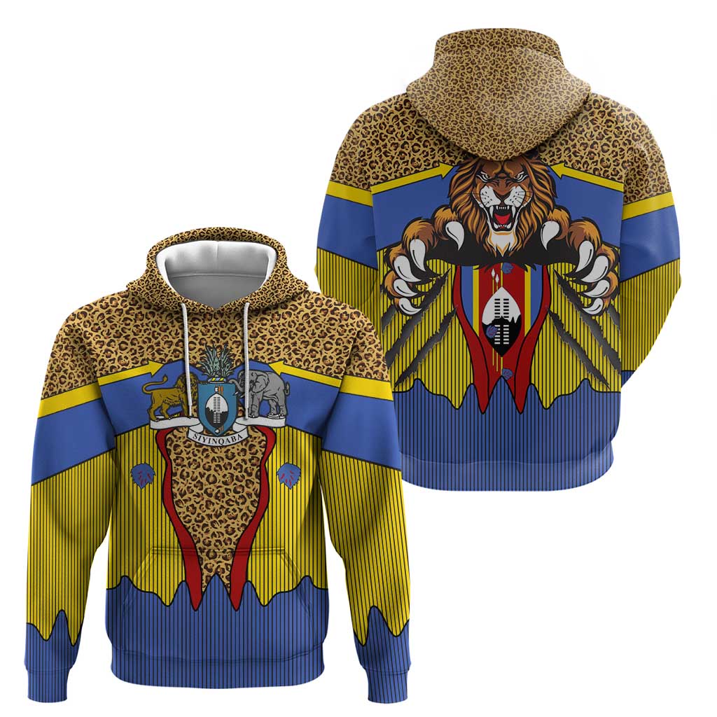 Swaziland Hoodie Coat of Arms Lion Elephant Shield Leopard Print Design