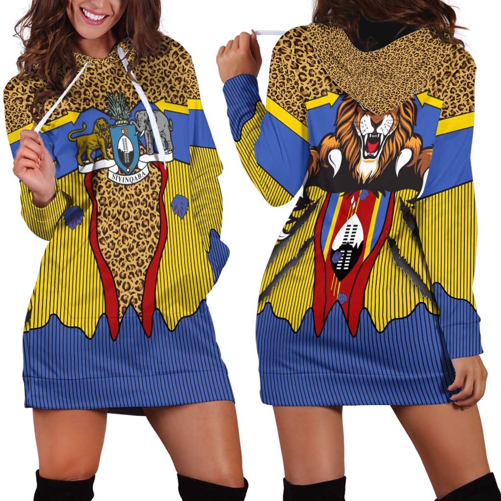 Swaziland Hoodie Dress Coat of Arms Lion Elephant Shield Leopard Print Design
