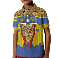 Swaziland Kid Polo Shirt Coat of Arms Lion Elephant Shield Leopard Print Design