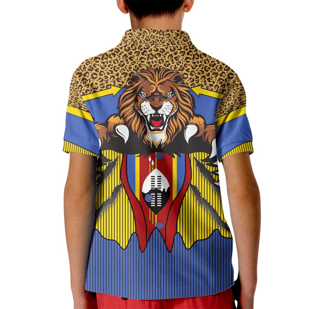 Swaziland Kid Polo Shirt Coat of Arms Lion Elephant Shield Leopard Print Design