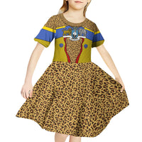 Swaziland Kid Short Sleeve Dress Coat of Arms Lion Elephant Shield Leopard Print Design