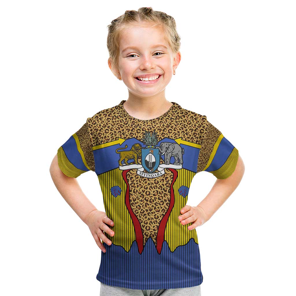 Swaziland Kid T Shirt Coat of Arms Lion Elephant Shield Leopard Print Design