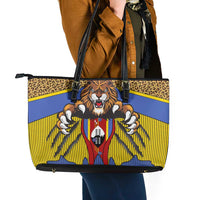 Swaziland Leather Tote Bag Coat of Arms Lion Elephant Shield Leopard Print Design