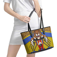 Swaziland Leather Tote Bag Coat of Arms Lion Elephant Shield Leopard Print Design