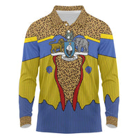 Swaziland Long Sleeve Polo Shirt Coat of Arms Lion Elephant Shield Leopard Print Design