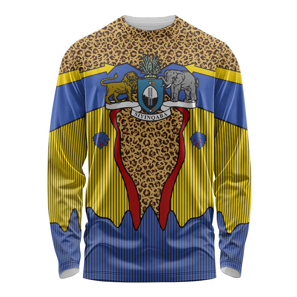 Swaziland Long Sleeve Shirt Coat of Arms Lion Elephant Shield Leopard Print Design