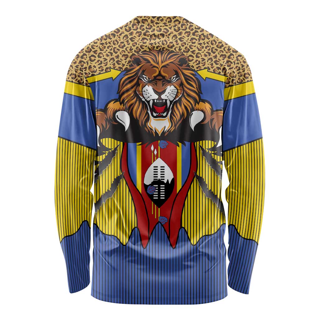 Swaziland Long Sleeve Shirt Coat of Arms Lion Elephant Shield Leopard Print Design