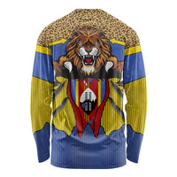 Swaziland Long Sleeve Shirt Coat of Arms Lion Elephant Shield Leopard Print Design