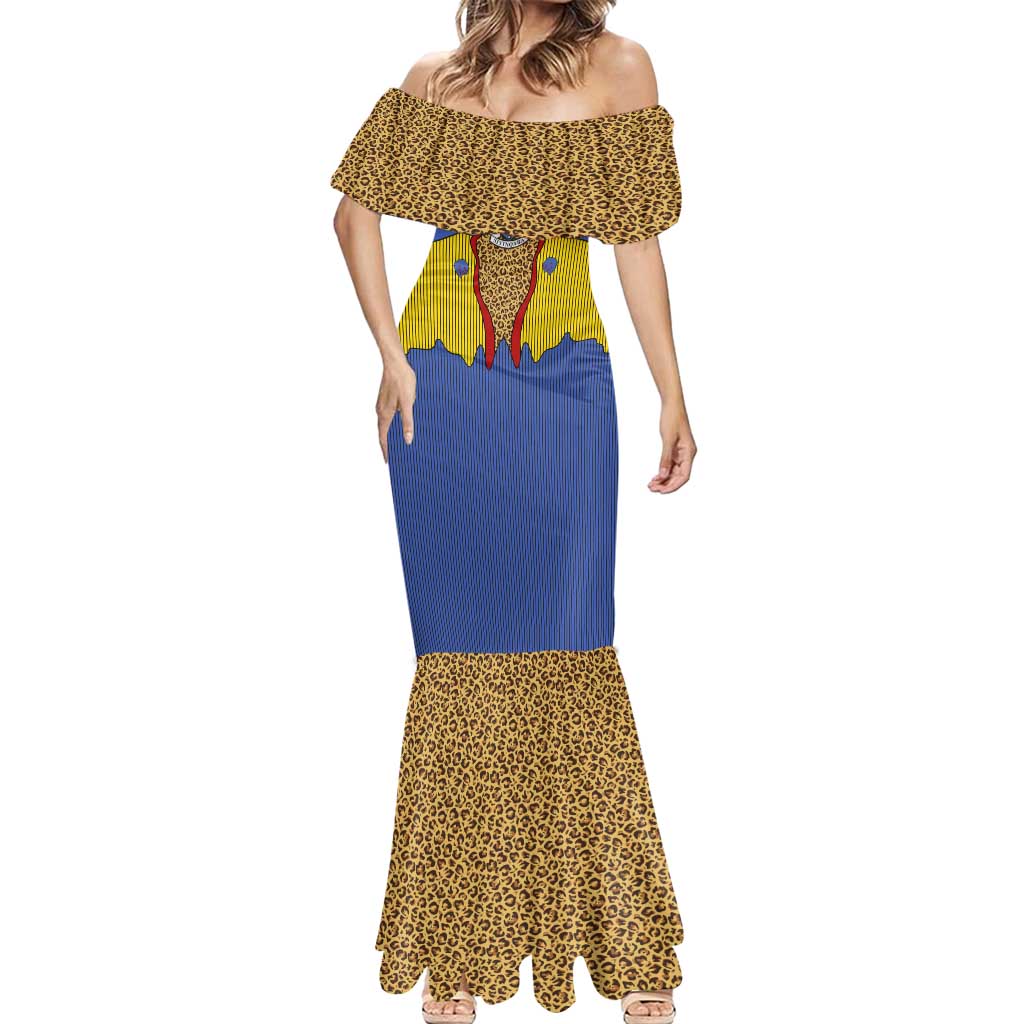 Swaziland Mermaid Dress Coat of Arms Lion Elephant Shield Leopard Print Design