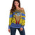 Swaziland Off Shoulder Sweater Coat of Arms Lion Elephant Shield Leopard Print Design