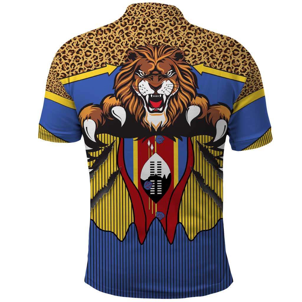 Swaziland Polo Shirt Coat of Arms Lion Elephant Shield Leopard Print Design